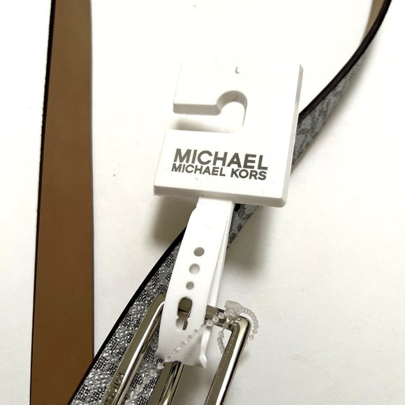 NWT Original MICHAEL KORS Signature Silver Belt Thin Large 556179C Logo Brand